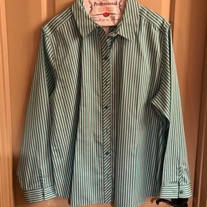 Green/white striped dress shirt from Chico’s